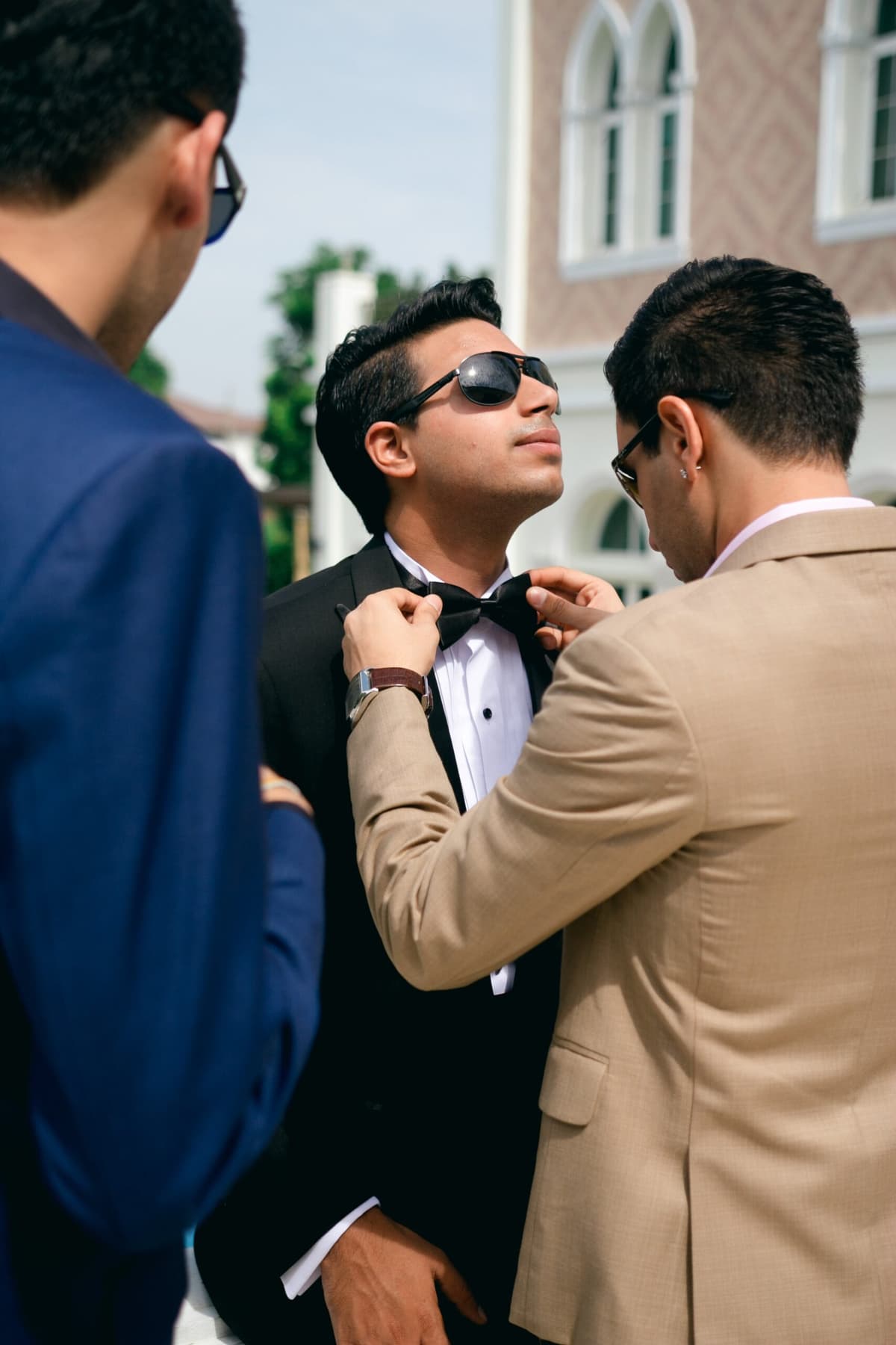 Bespoke bow tie fitting — Vicky Collection custom tailoring